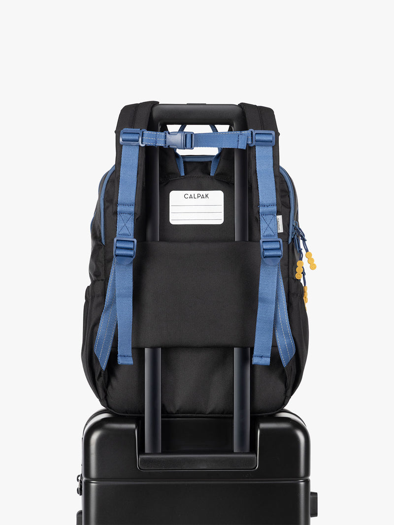 CALPAK Kids Large Backpack in Black for ages 8-12 with back luggage trolley sleeve